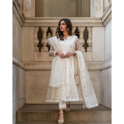 Beautiful white organza fabric anarkali suit